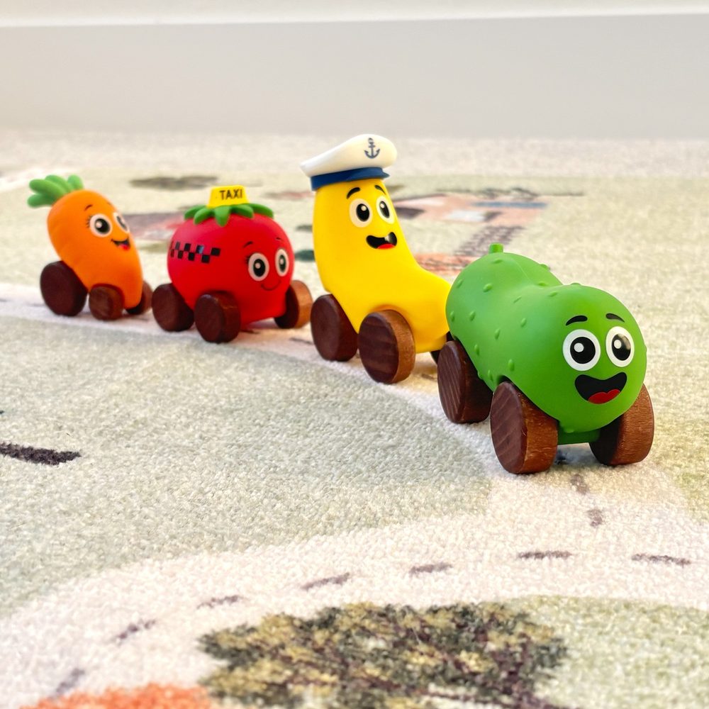 Soft silicone. Real wooden wheels.